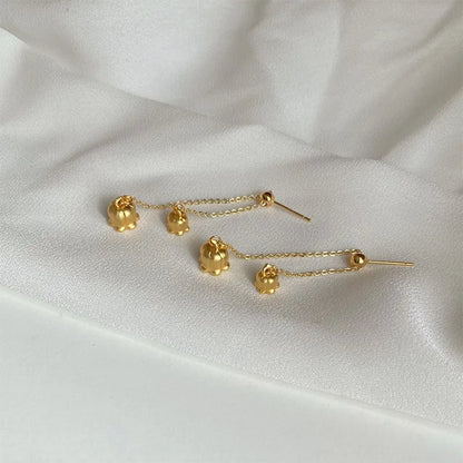 1 Pair Simple Style Flower Plating Sterling Silver Gold Plated Drop Earrings