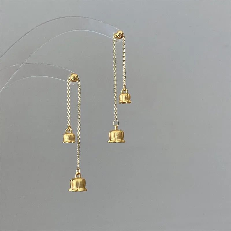 1 Pair Simple Style Flower Plating Sterling Silver Gold Plated Drop Earrings