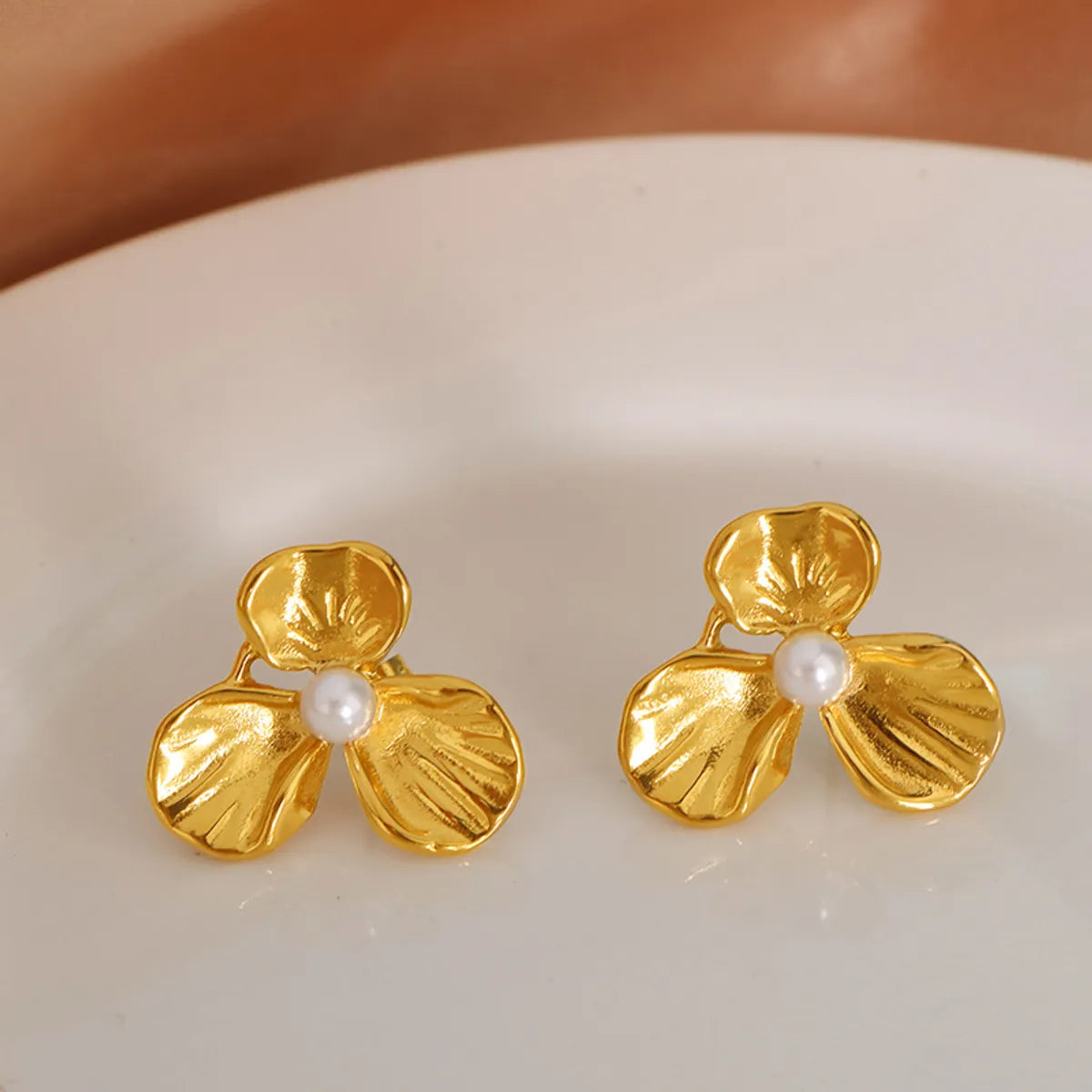 1 Pair Simple Style Flower Plating Titanium Steel Ear Studs