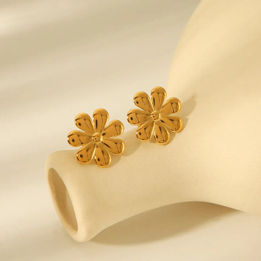 1 Pair Simple Style Flower Plating Titanium Steel Ear Studs