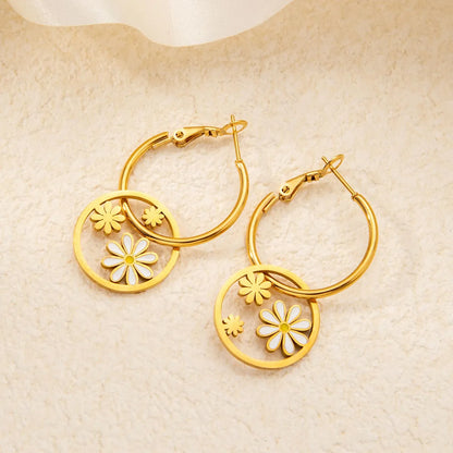 1 Pair Simple Style Flower Plating Titanium Steel Earrings