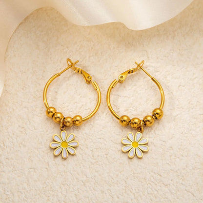 1 Pair Simple Style Flower Plating Titanium Steel Earrings