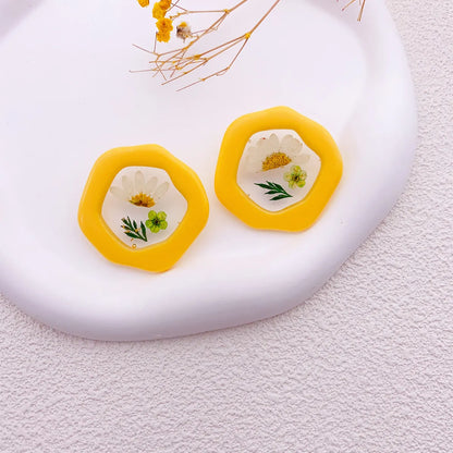 1 Pair Simple Style Flower Printing Plastic Resin Ear Studs