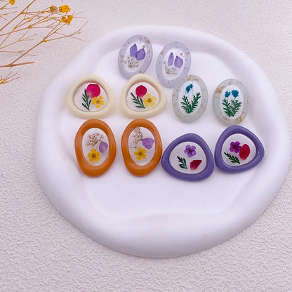 1 Pair Simple Style Flower Printing Plastic Resin Ear Studs