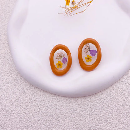 1 Pair Simple Style Flower Printing Plastic Resin Ear Studs