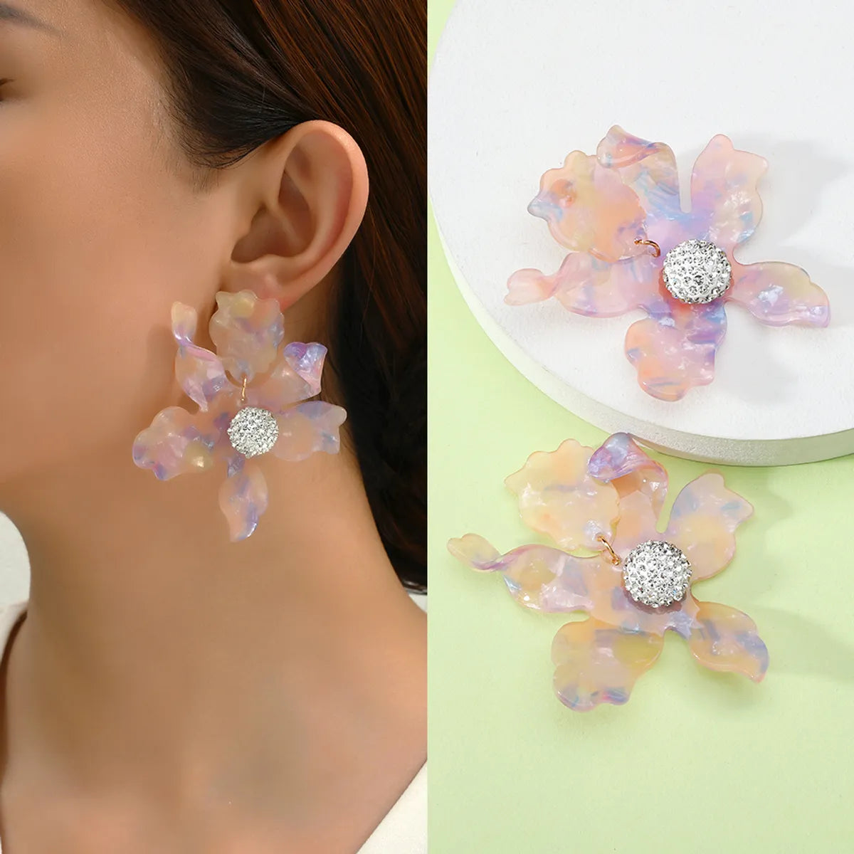 1 Pair Simple Style Flower Spray Paint Zinc Alloy Dangling Earrings