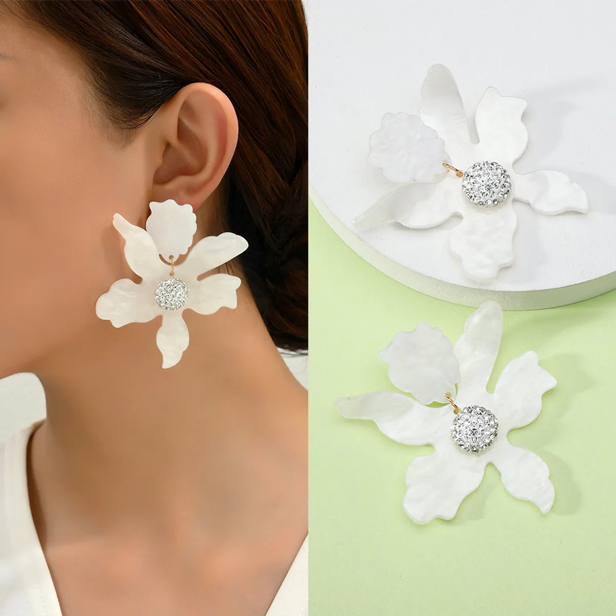 1 Pair Simple Style Flower Spray Paint Zinc Alloy Dangling Earrings