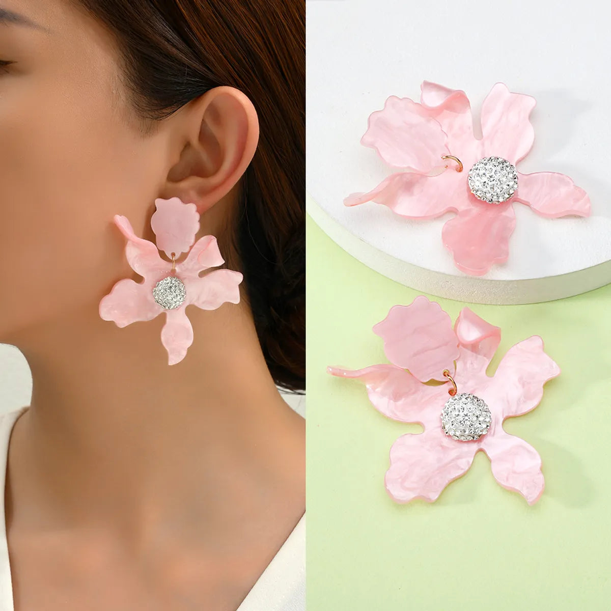 1 Pair Simple Style Flower Spray Paint Zinc Alloy Dangling Earrings