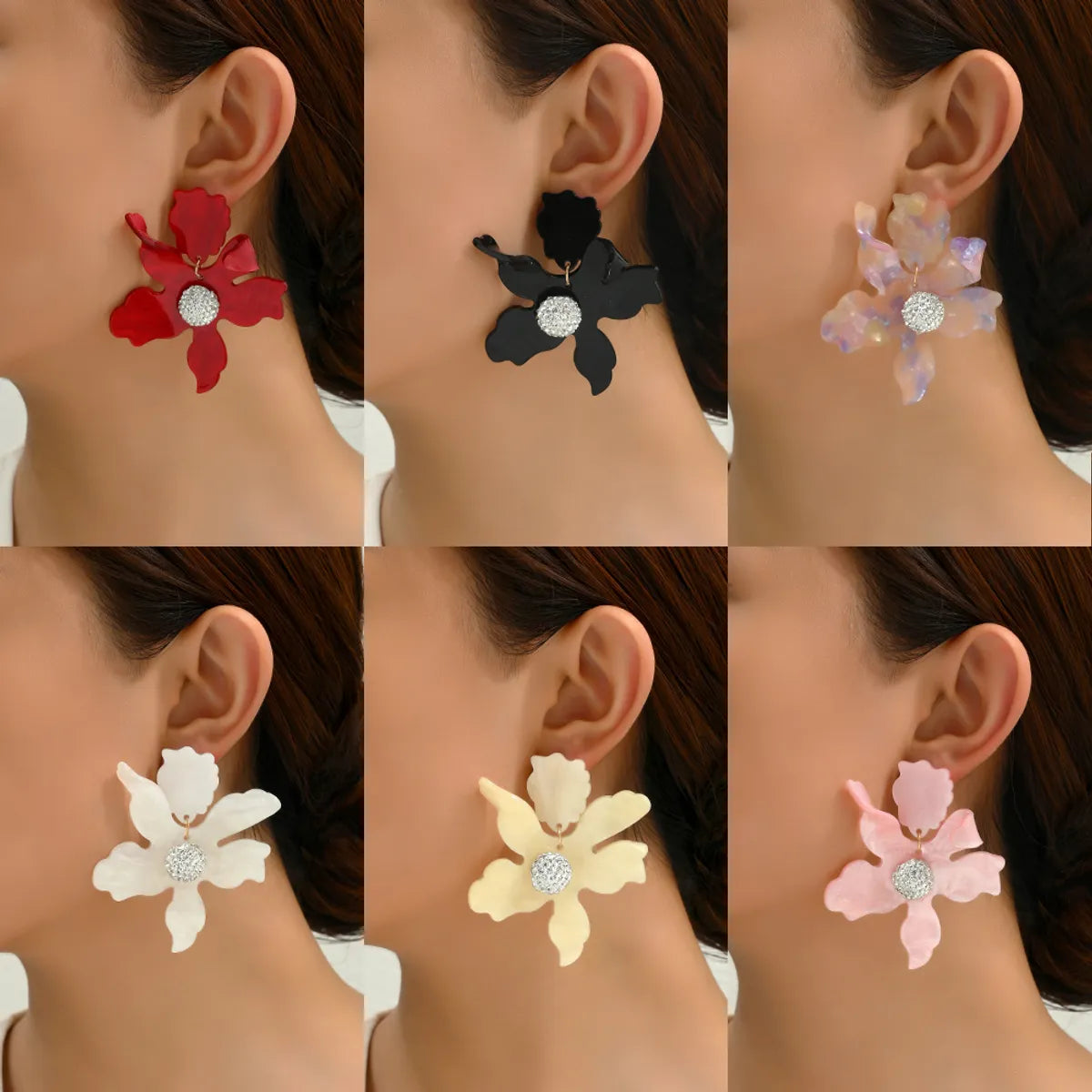 1 Pair Simple Style Flower Spray Paint Zinc Alloy Dangling Earrings