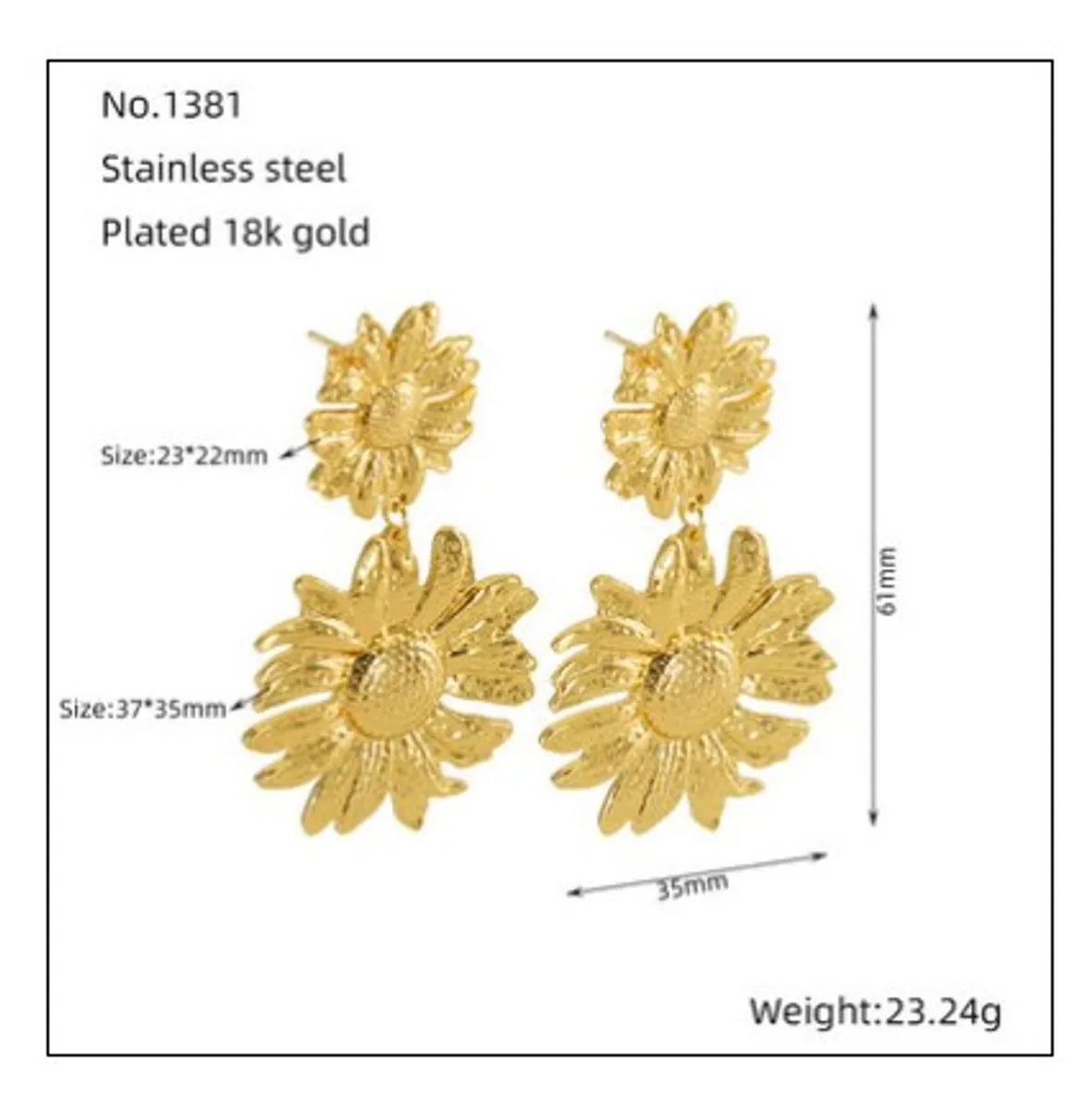 1 Pair Simple Style Flower Stainless Steel 18K Gold Plated Drop Earrings