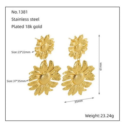 1 Pair Simple Style Flower Stainless Steel 18K Gold Plated Drop Earrings