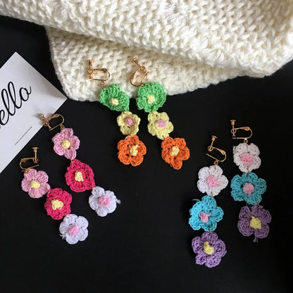 1 Pair Simple Style Flower Yarn Handmade Handmade Women's Drop Earrings