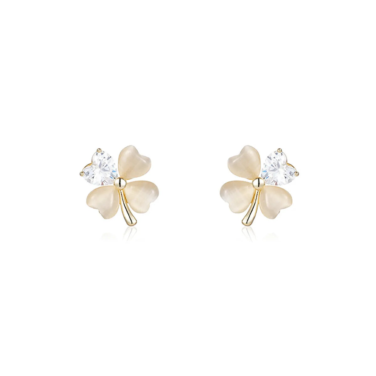 1 Pair Simple Style Four Leaf Clover Inlay Copper Zircon Ear Studs