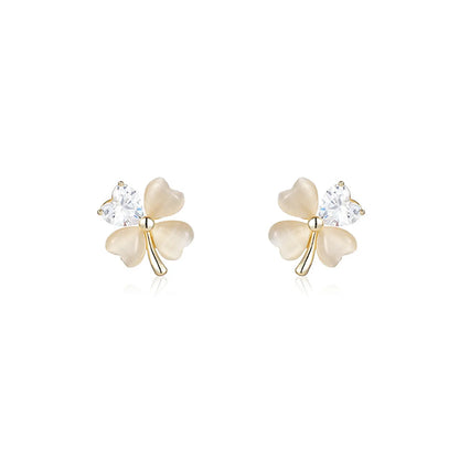 1 Pair Simple Style Four Leaf Clover Inlay Copper Zircon Ear Studs