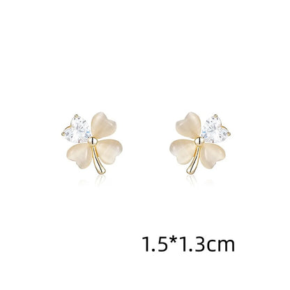 1 Pair Simple Style Four Leaf Clover Inlay Copper Zircon Ear Studs