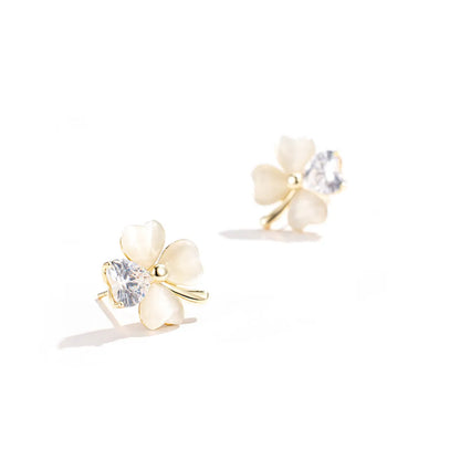 1 Pair Simple Style Four Leaf Clover Inlay Copper Zircon Ear Studs