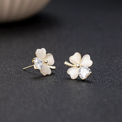 1 Pair Simple Style Four Leaf Clover Inlay Copper Zircon Ear Studs