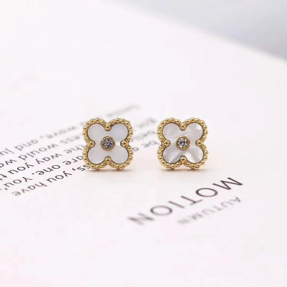 1 Pair Simple Style Four Leaf Clover Inlay Stainless Steel Zircon Ear Studs