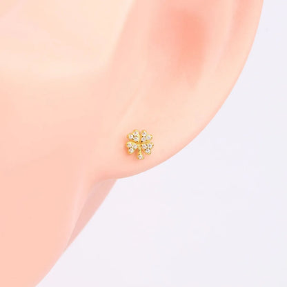 1 Pair Simple Style Four Leaf Clover Inlay Sterling Silver Zircon Ear Studs