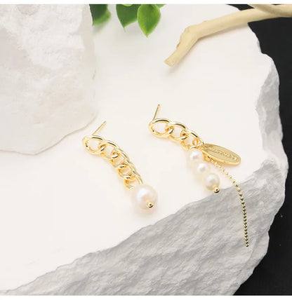 1 Pair Simple Style Geometric Color Block Plating Freshwater Pearl Sterling Silver 18k Gold Plated Drop Earrings