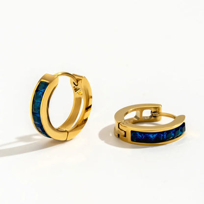 1 Pair Simple Style Geometric Color Block Plating Hollow Out Inlay Stainless Steel Zircon 18k Gold Plated Hoop Earrings