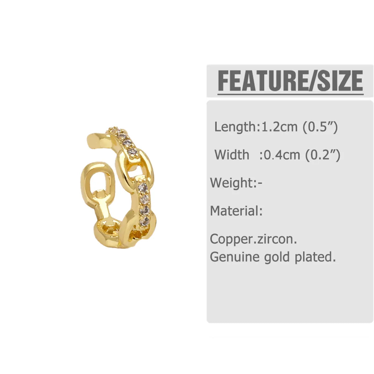 1 Pair Simple Style Geometric Copper Zircon 18K Gold Plated Ear Cuffs