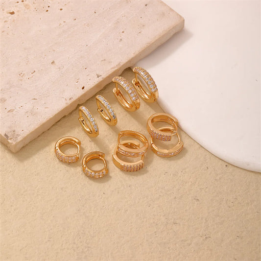 1 Pair Simple Style Geometric Copper Zircon Hoop Earrings