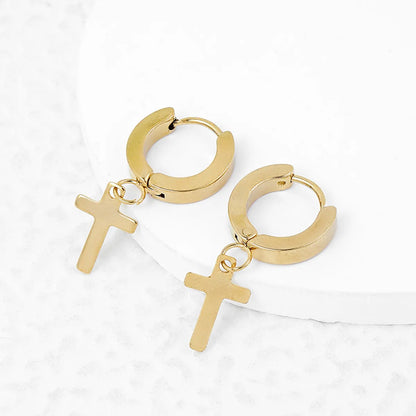 1 Pair Simple Style Geometric Cross Heart Shape Plating 304 Stainless Steel Zircon Earrings