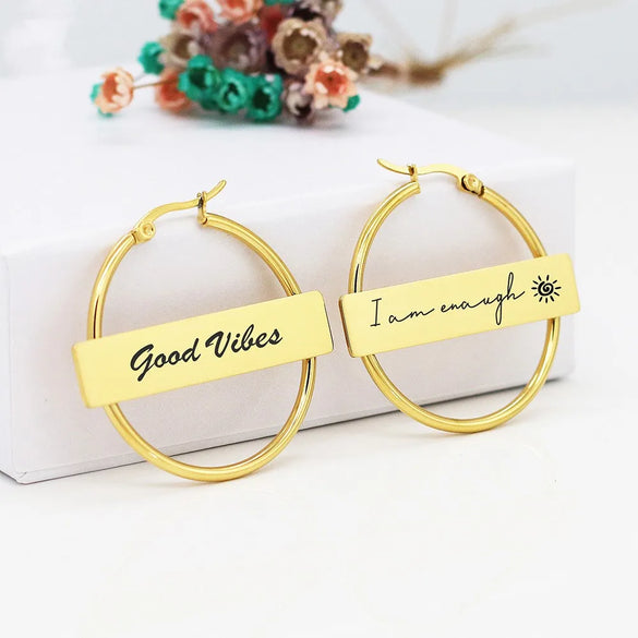 1 Pair Simple Style Geometric Customization Laser Engraving Plating 304 Stainless Steel Earrings