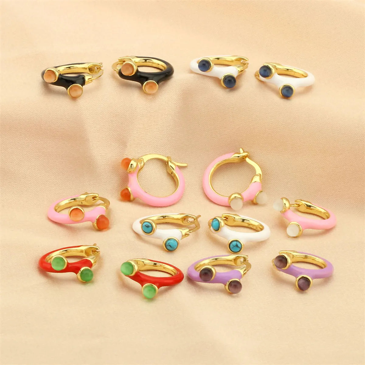 1 Pair Simple Style Geometric Enamel Plating Inlay Copper Opal 18k Gold Plated Hoop Earrings