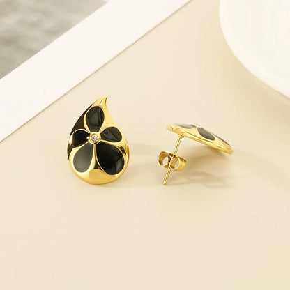 1 Pair Simple Style Geometric Flower Inlay 304 Stainless Steel Resin 18K Gold Plated Ear Studs