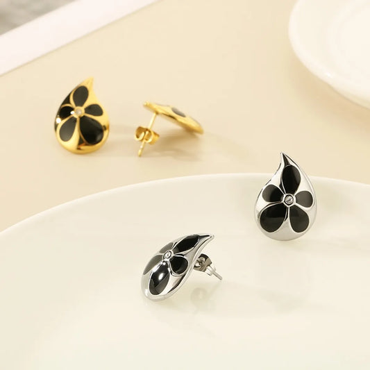 1 Pair Simple Style Geometric Flower Inlay 304 Stainless Steel Resin 18K Gold Plated Ear Studs