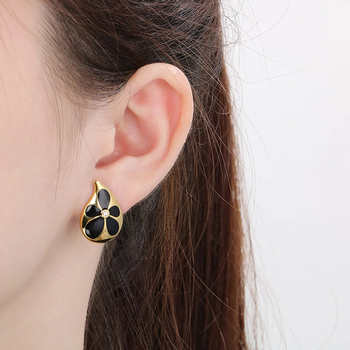 1 Pair Simple Style Geometric Flower Inlay 304 Stainless Steel Resin 18K Gold Plated Ear Studs