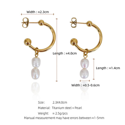 1 Pair Simple Style Geometric Freshwater Pearl Titanium Steel 18k Gold Plated Drop Earrings