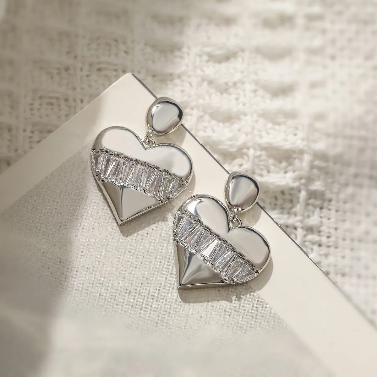 1 Pair Simple Style Geometric Heart Shape Plating Inlay Copper Zircon 18k Gold Plated Drop Earrings