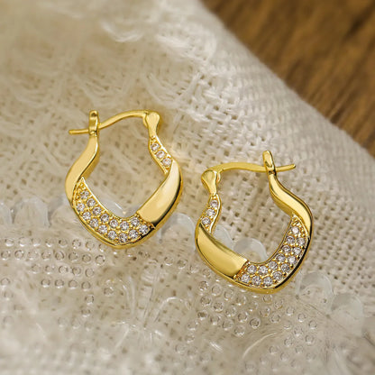 1 Pair Simple Style Geometric Heart Shape Plating Inlay Copper Zircon 18k Gold Plated Hoop Earrings