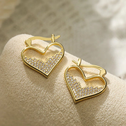 1 Pair Simple Style Geometric Heart Shape Plating Inlay Copper Zircon 18k Gold Plated Hoop Earrings