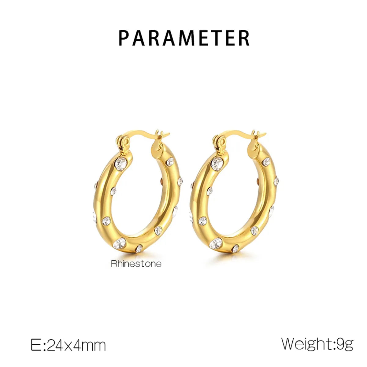 1 Pair Simple Style Geometric Inlay 304 Stainless Steel Rhinestones 18K Gold Plated Earrings