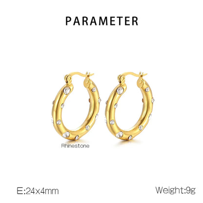 1 Pair Simple Style Geometric Inlay 304 Stainless Steel Rhinestones 18K Gold Plated Earrings