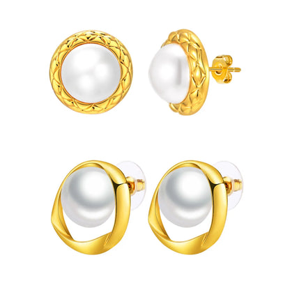 1 Pair Simple Style Geometric Inlay Copper Alloy Artificial Pearls 18K Gold Plated Ear Studs