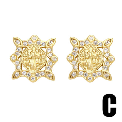 1 Pair Simple Style Geometric Inlay Copper Zircon 18k Gold Plated Ear Studs