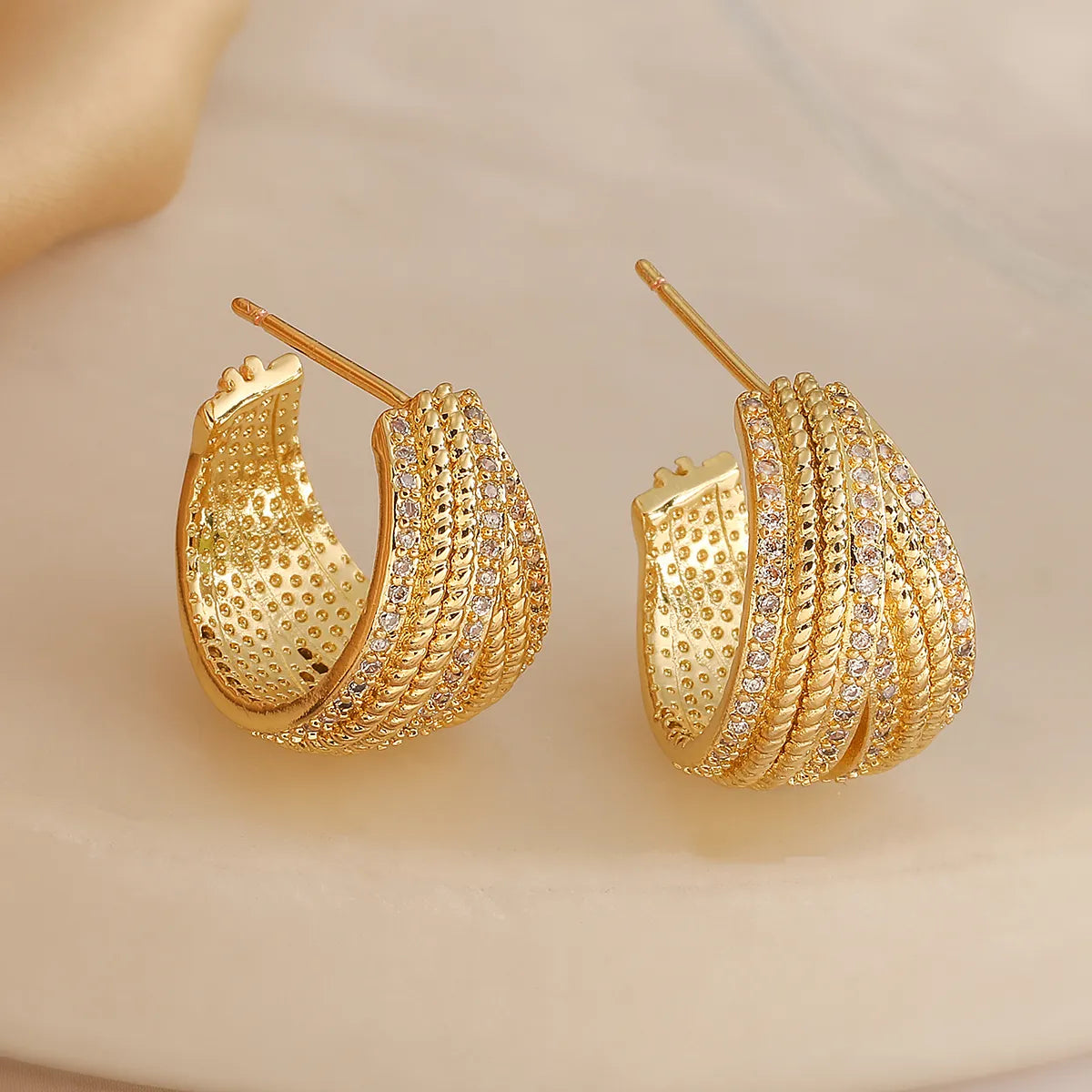 1 Pair Simple Style Geometric Inlay Copper Zircon 18K Gold Plated Ear Studs