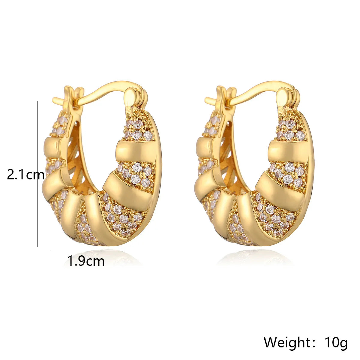 1 Pair Simple Style Geometric Inlay Copper Zircon 18K Gold Plated Hoop Earrings