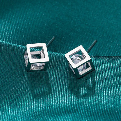 1 Pair Simple Style Geometric Inlay Copper Zircon Ear Studs