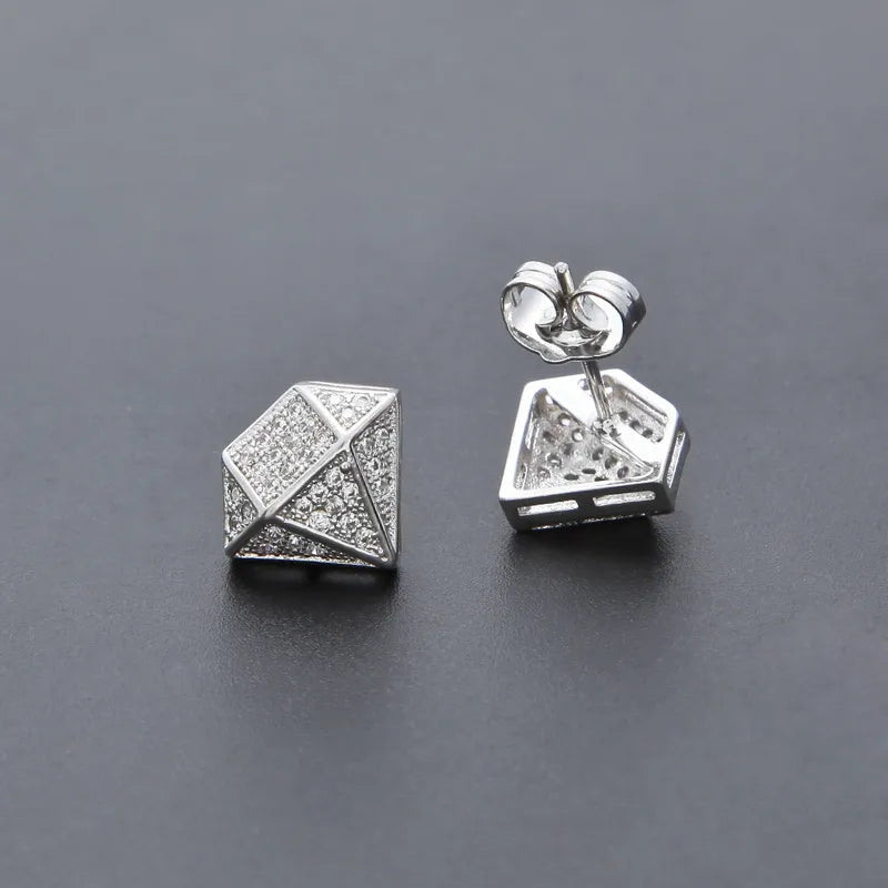 1 Pair Simple Style Geometric Inlay Copper Zircon Ear Studs