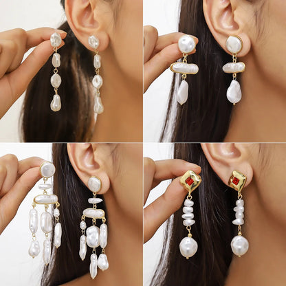 1 Pair Simple Style Geometric Inlay Imitation Pearl Rhinestones Drop Earrings