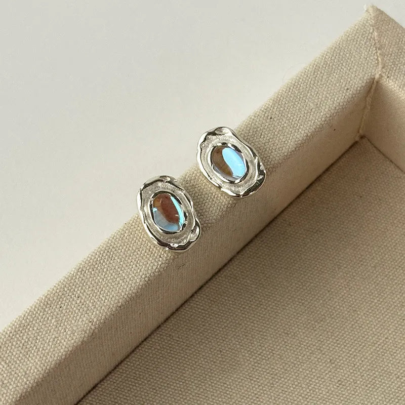 1 Pair Simple Style Geometric Inlay Sterling Silver Artificial Moonstone Ear Studs