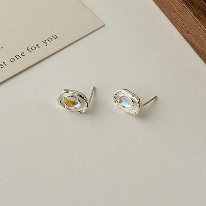 1 Pair Simple Style Geometric Inlay Sterling Silver Artificial Moonstone Ear Studs