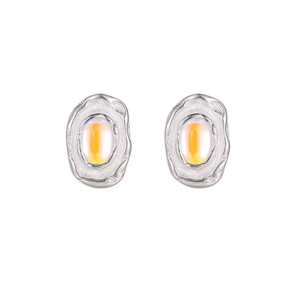 1 Pair Simple Style Geometric Inlay Sterling Silver Artificial Moonstone Ear Studs