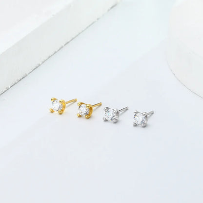 1 Pair Simple Style Geometric Inlay Sterling Silver Zircon Ear Studs